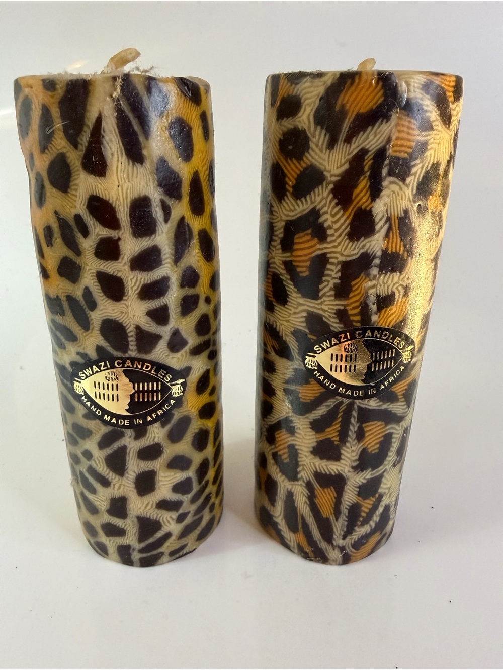 2 Swazi Candles Leopard Print Pillar Candles - Brown & Black made in Africa